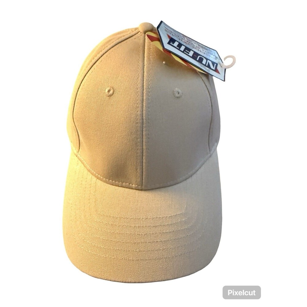 NU-FIT Flexfit Tan Baseball Hat S/M Stretch Fitted Cap Cotton Spandex NWT